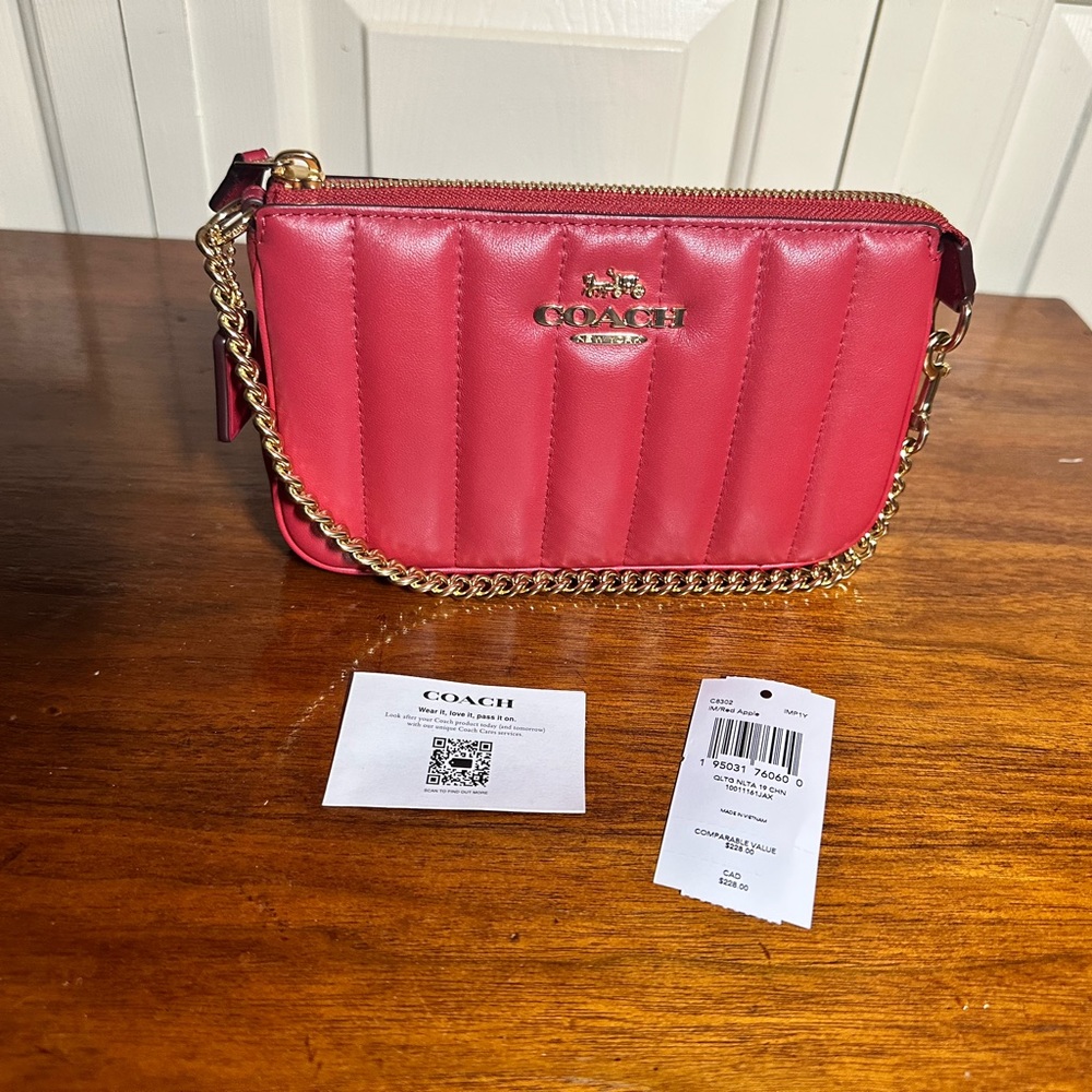 NWT COACH Nolita 19 Wristlet Clutch /w Chain Quilting  Red c8302
